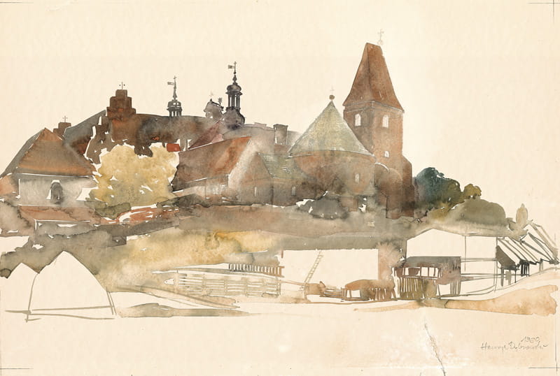 Strzelno – panorama wzgórza z rotundą Św. Prokopa i opactwem Norbertanek (1960)