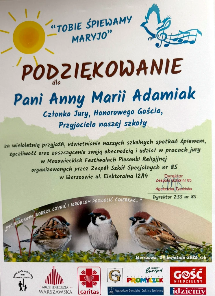 Podziękowanie dla Fundacji Nowe Teraz